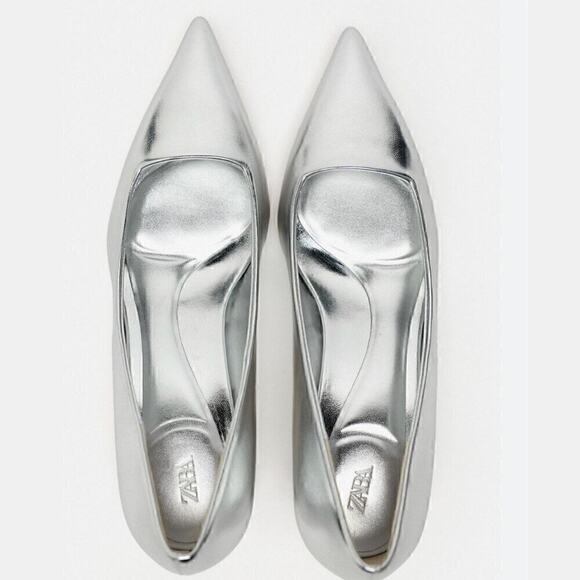 ZARA Metallic Pointed Toe Heels NWT | Silver Pumps | Size 7.5 - Picture 16 of 16